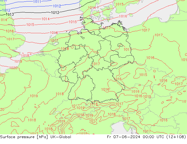 Atmosférický tlak UK-Global Pá 07.06.2024 00 UTC