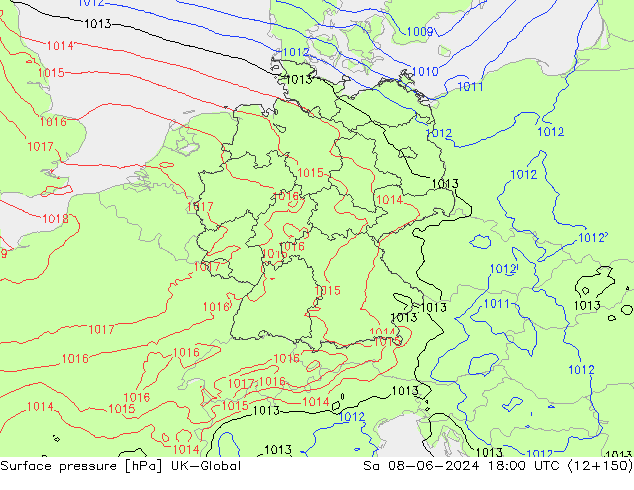 Presión superficial UK-Global sáb 08.06.2024 18 UTC