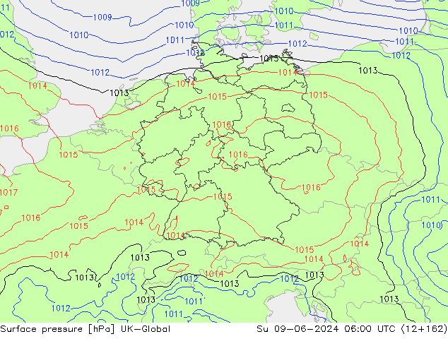 Surface pressure UK-Global Su 09.06.2024 06 UTC