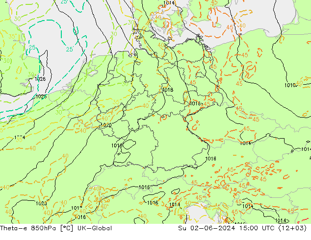 Theta-e 850hPa UK-Global nie. 02.06.2024 15 UTC