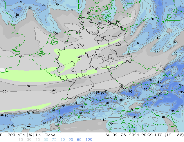 RH 700 hPa UK-Global dom 09.06.2024 00 UTC