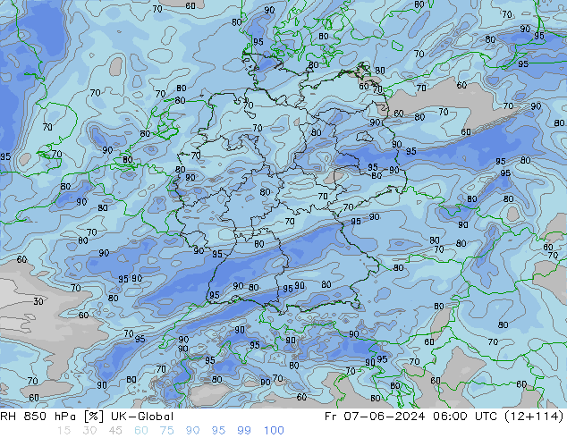 RH 850 hPa UK-Global Sex 07.06.2024 06 UTC