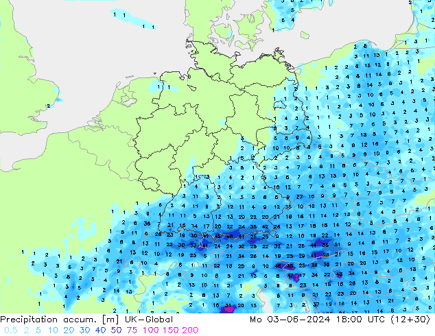 Précipitation accum. UK-Global lun 03.06.2024 18 UTC