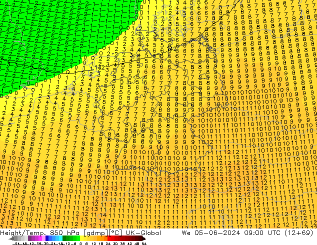 Height/Temp. 850 hPa UK-Global We 05.06.2024 09 UTC