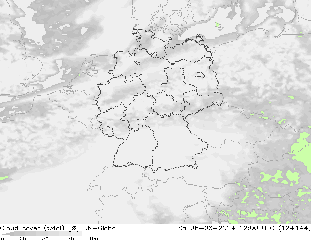 zachmurzenie (suma) UK-Global so. 08.06.2024 12 UTC