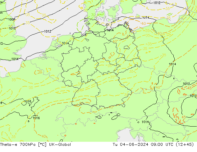 Theta-e 700hPa UK-Global Di 04.06.2024 09 UTC