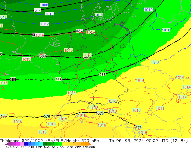 Schichtdicke 500-1000 hPa UK-Global Do 06.06.2024 00 UTC