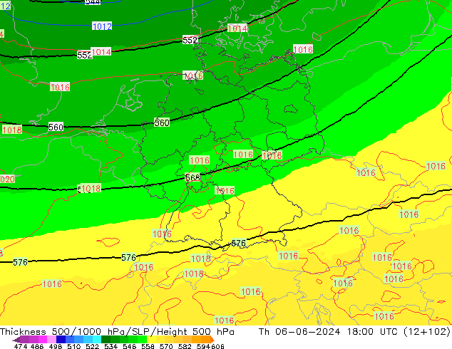 Thck 500-1000hPa UK-Global Čt 06.06.2024 18 UTC