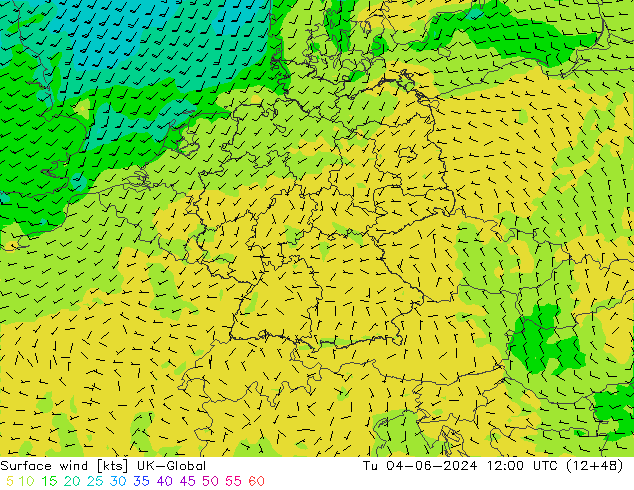 Vento 10 m UK-Global mar 04.06.2024 12 UTC