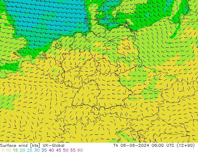 Surface wind UK-Global Čt 06.06.2024 06 UTC