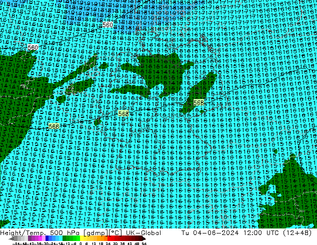 Hoogte/Temp. 500 hPa UK-Global di 04.06.2024 12 UTC