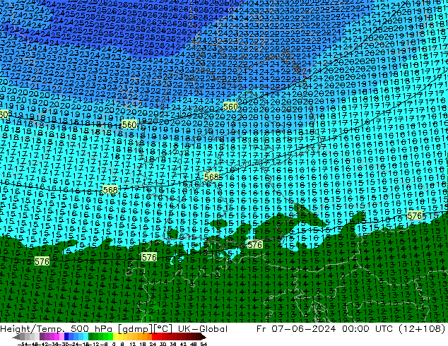 Yükseklik/Sıc. 500 hPa UK-Global Cu 07.06.2024 00 UTC