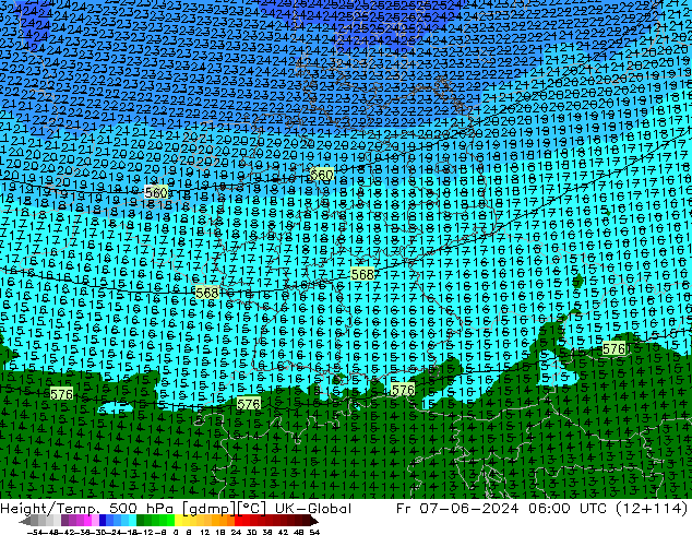 Yükseklik/Sıc. 500 hPa UK-Global Cu 07.06.2024 06 UTC
