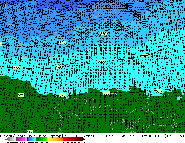 Hoogte/Temp. 500 hPa UK-Global vr 07.06.2024 18 UTC