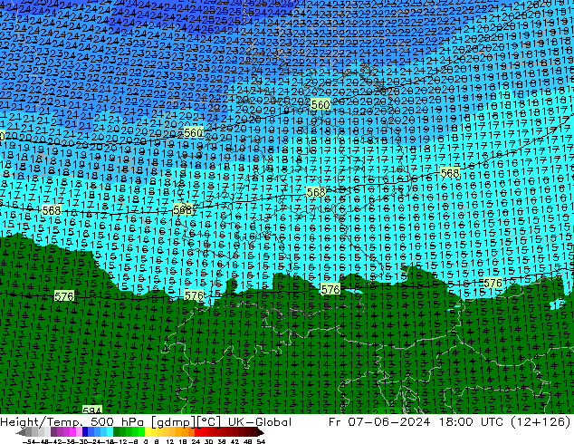 Height/Temp. 500 гПа UK-Global пт 07.06.2024 18 UTC