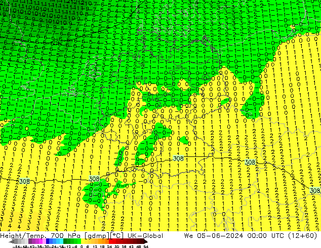 Geop./Temp. 700 hPa UK-Global mié 05.06.2024 00 UTC