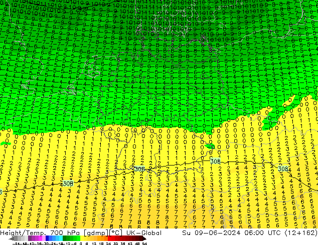 Hoogte/Temp. 700 hPa UK-Global zo 09.06.2024 06 UTC