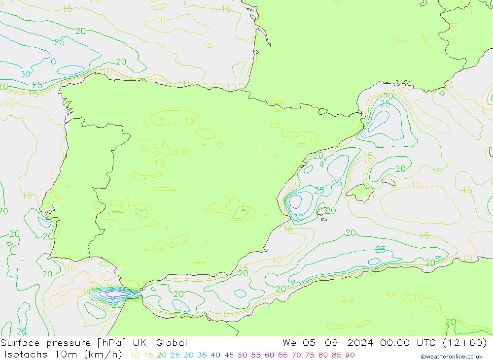 Isotachs (kph) UK-Global Qua 05.06.2024 00 UTC