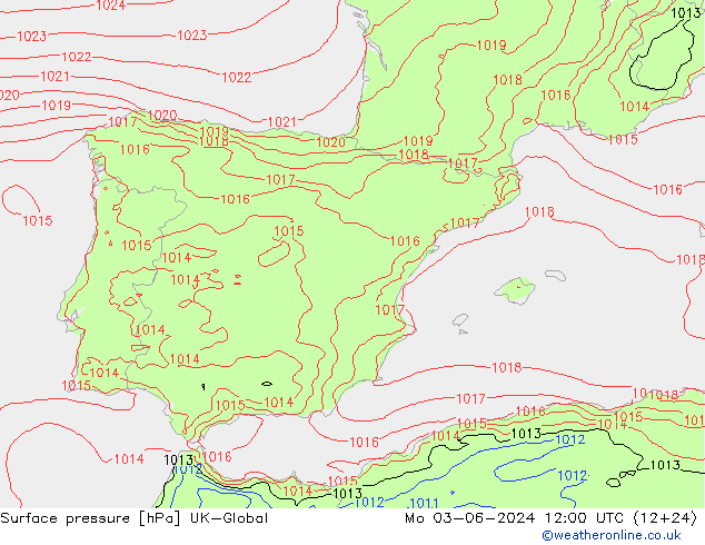 Surface pressure UK-Global Mo 03.06.2024 12 UTC