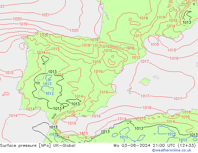 Atmosférický tlak UK-Global Po 03.06.2024 21 UTC
