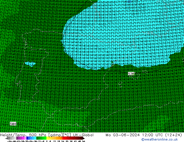 Height/Temp. 500 hPa UK-Global Mo 03.06.2024 12 UTC