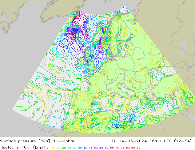 Eşrüzgar Hızları (km/sa) UK-Global Sa 04.06.2024 18 UTC