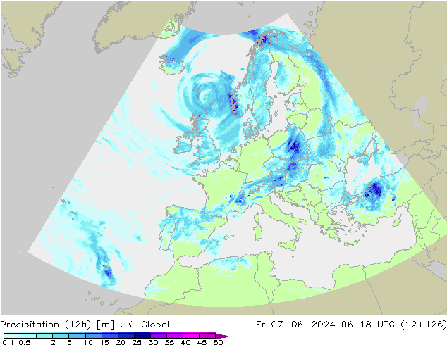 Precipitación (12h) UK-Global vie 07.06.2024 18 UTC