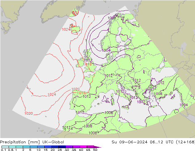 Niederschlag UK-Global So 09.06.2024 12 UTC