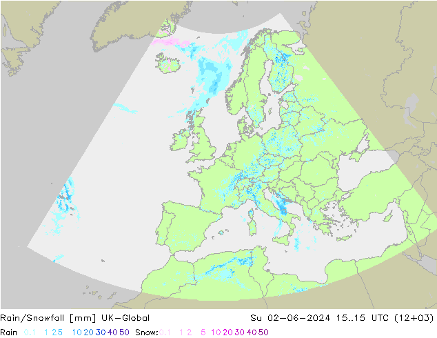 Rain/Snowfall UK-Global 星期日 02.06.2024 15 UTC
