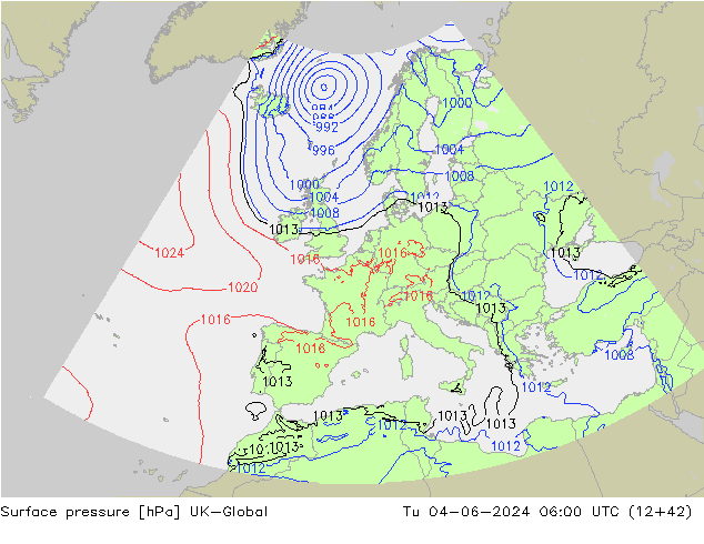 pression de l'air UK-Global mar 04.06.2024 06 UTC