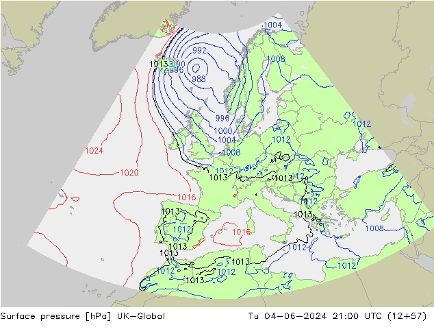 Surface pressure UK-Global Tu 04.06.2024 21 UTC