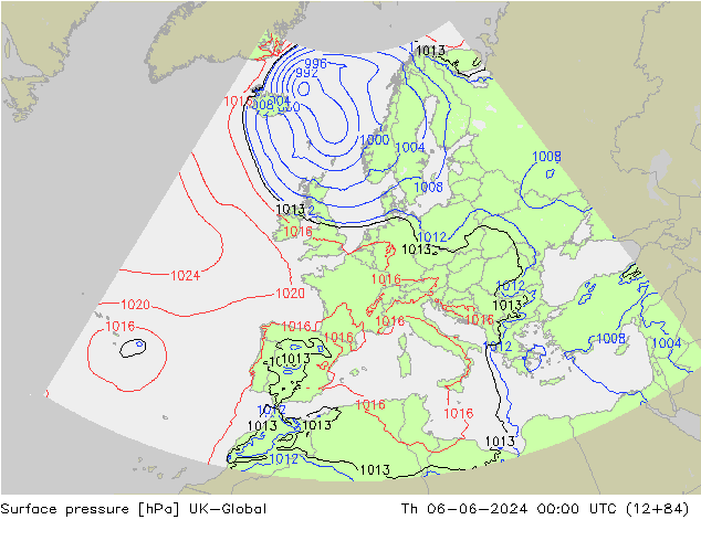 Surface pressure UK-Global Th 06.06.2024 00 UTC