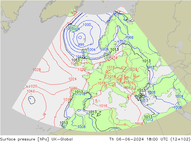 Surface pressure UK-Global Th 06.06.2024 18 UTC