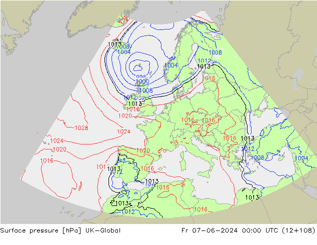 地面气压 UK-Global 星期五 07.06.2024 00 UTC
