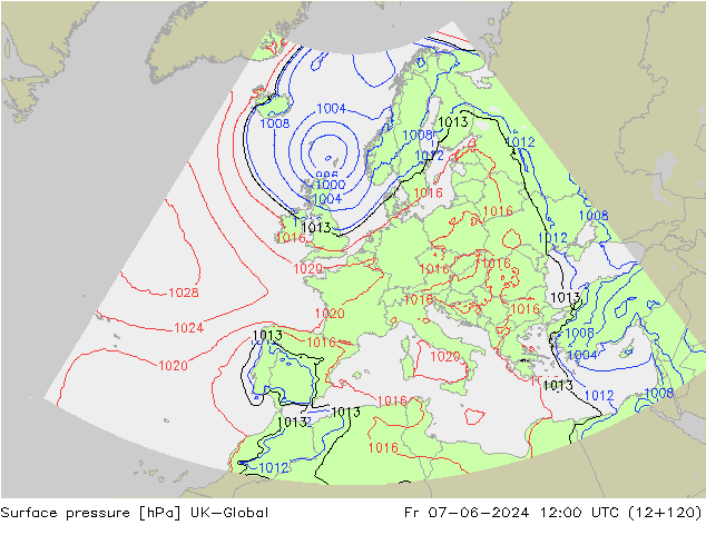 Atmosférický tlak UK-Global Pá 07.06.2024 12 UTC