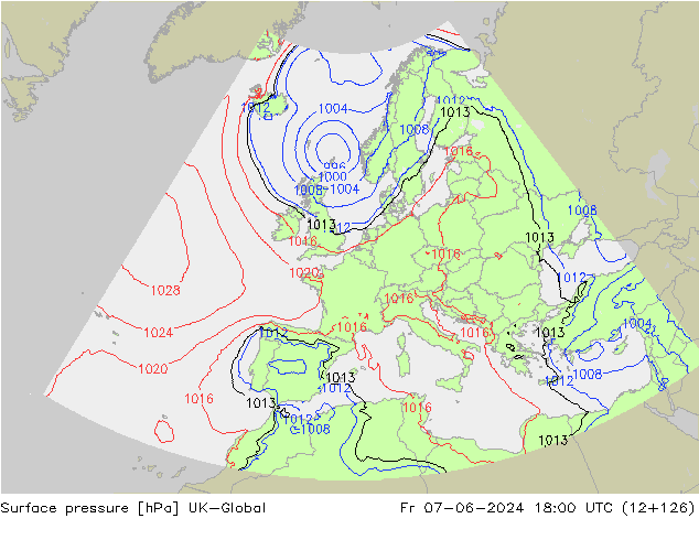 Surface pressure UK-Global Fr 07.06.2024 18 UTC