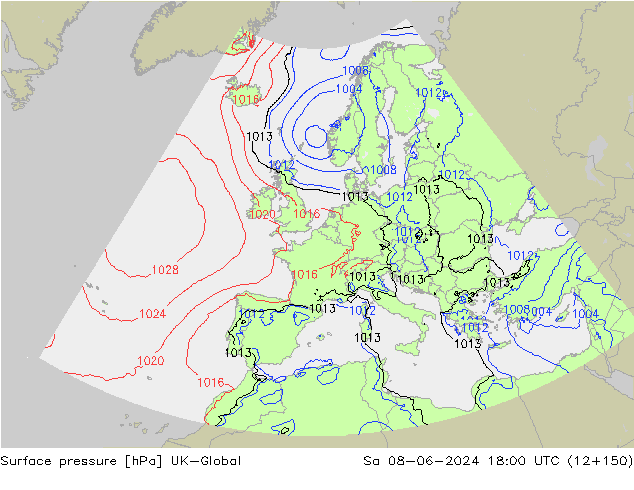 Presión superficial UK-Global sáb 08.06.2024 18 UTC