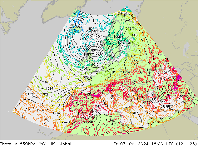 Theta-e 850hPa UK-Global Sex 07.06.2024 18 UTC