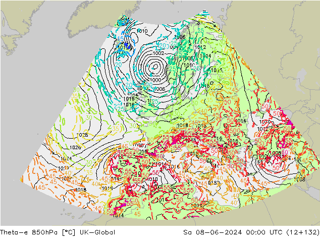 Theta-e 850hPa UK-Global  08.06.2024 00 UTC