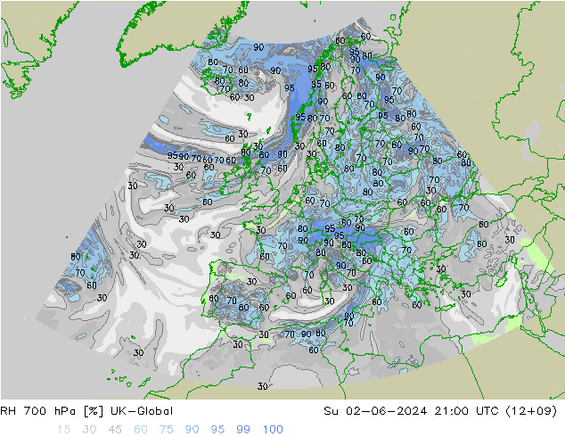 Humidité rel. 700 hPa UK-Global dim 02.06.2024 21 UTC