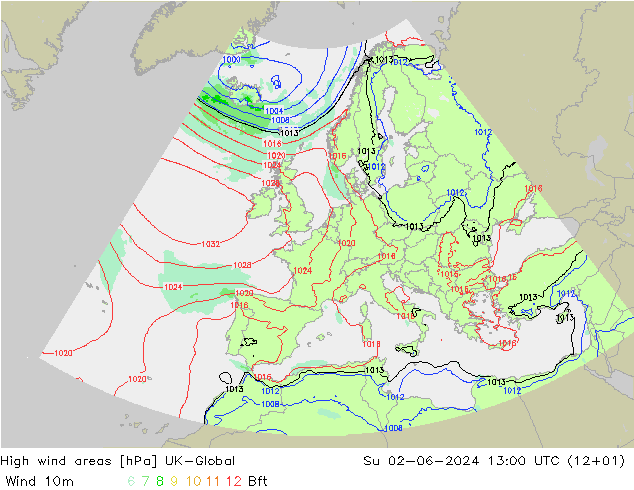 High wind areas UK-Global 星期日 02.06.2024 13 UTC