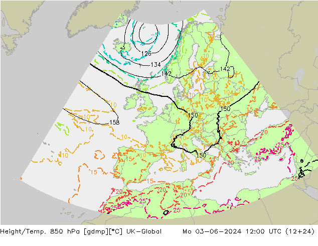Height/Temp. 850 гПа UK-Global пн 03.06.2024 12 UTC