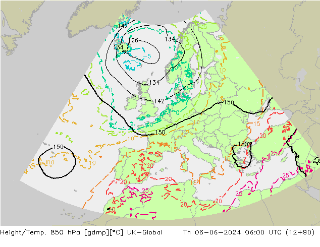 Height/Temp. 850 hPa UK-Global gio 06.06.2024 06 UTC