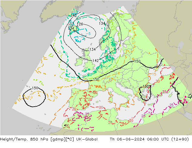 Géop./Temp. 850 hPa UK-Global jeu 06.06.2024 06 UTC