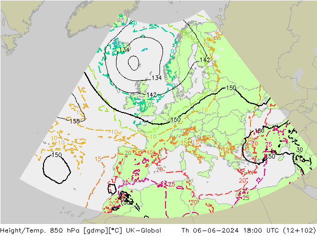 Yükseklik/Sıc. 850 hPa UK-Global Per 06.06.2024 18 UTC