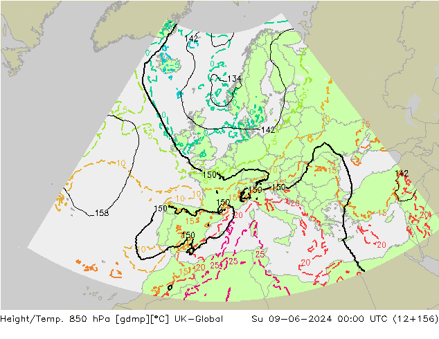 Height/Temp. 850 hPa UK-Global Dom 09.06.2024 00 UTC