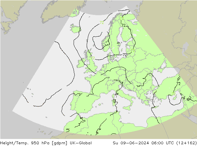 Height/Temp. 950 hPa UK-Global  09.06.2024 06 UTC