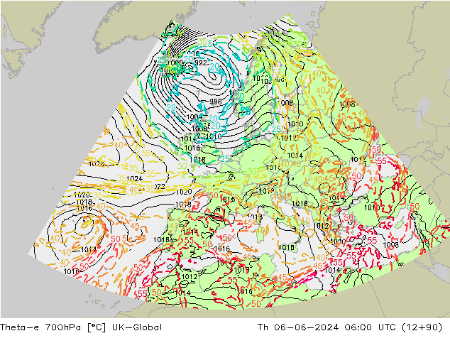 Theta-e 700hPa UK-Global Per 06.06.2024 06 UTC