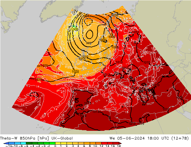 Theta-W 850hPa UK-Global We 05.06.2024 18 UTC