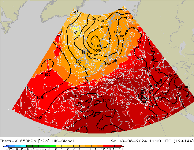Theta-W 850hPa UK-Global Sa 08.06.2024 12 UTC